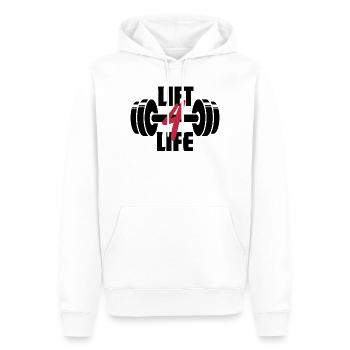 Lift 4 Life Barbell Weightlifting Gym Workout - Men’s Premium Organic Hoodie - white - Front - Nico (187cm)