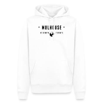 Mulhouse France Coordonnées Gps Globe - Sweat à capuche Premium bio Homme - blanc - Devant - Nico (187cm)