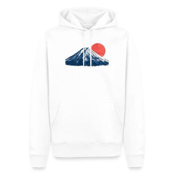 Blaues Bergpanorama mit roter Sonne Fuji Origami - Männer Premium Bio Hoodie - Weiß - Vorne - Nico (187cm)