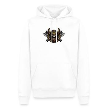 Viking Schädel mit Äxten Emblem - Männer Premium Bio Hoodie - Weiß - Vorne - Nico (187cm)