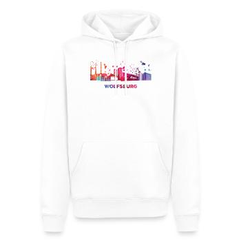 Wolfsburger Skyline Wolfsburg - Männer Premium Bio Hoodie - Weiß - Vorne - Nico (187cm)