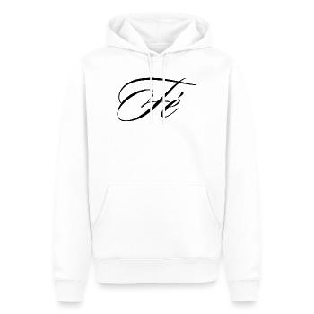 Graphisme typographique cursif de la foi portugaise Fé - Sweat à capuche Premium bio Homme - blanc - Devant - Nico (187cm)