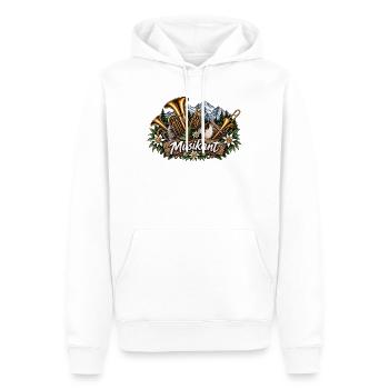 Alpenmusikant mit Brass & Blumenkranz - Männer Premium Bio Hoodie - Weiß - Vorne - Nico (187cm)
