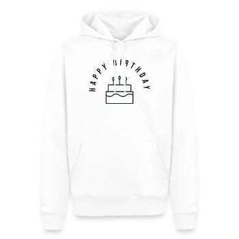 HAPPY BIRTHDAY. JOYEUX ANNIVERSAIRE. ANNIVERSAIRE. - Sweat à capuche Premium bio Homme - blanc - Devant - Nico (187cm)