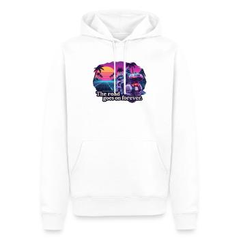 Motard rétro sur fond de coucher de soleil - Sweat à capuche Premium bio Homme - blanc - Devant - Nico (187cm)