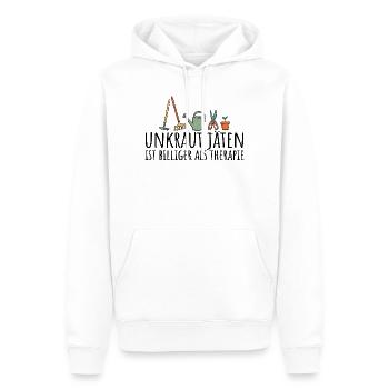 Unkraut jäten ist billiger als Therapie - Männer Premium Bio Hoodie - Weiß - Vorne - Nico (187cm)