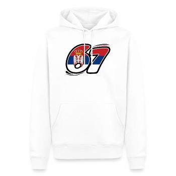 67 Édition Serbie - Sweat à capuche Premium bio Homme - blanc - Devant - Nico (187cm)