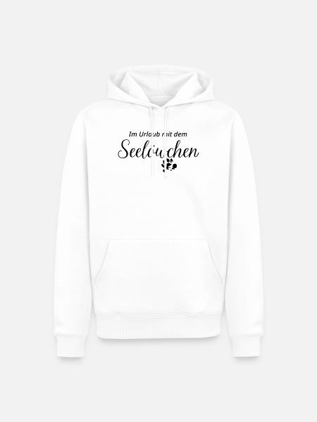 Löwchen: Im Urlaub mit dem Seelöwchen - Männer Premium Bio Hoodie - Weiß