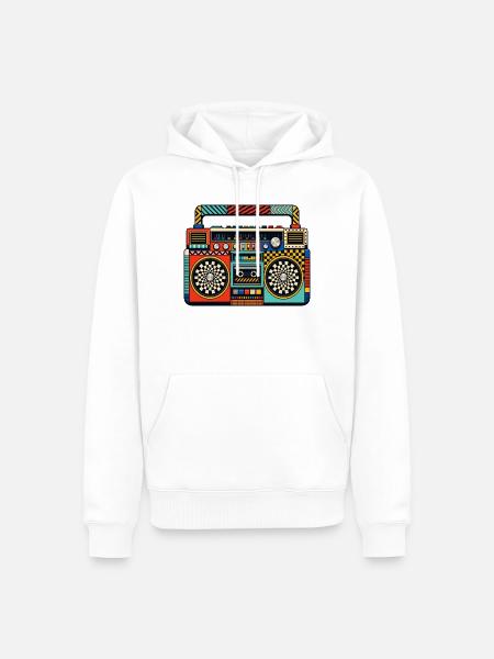 Retro Boombox – 80er Jahre Ghettoblaster - Männer Premium Bio Hoodie - Weiß