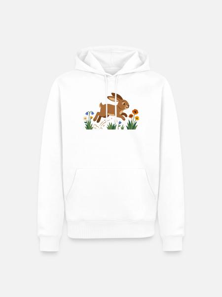 Hase im Frühlingsfeld - Männer Premium Bio Hoodie - Weiß