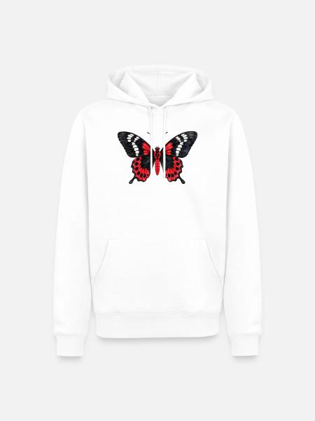 Crimson Rose Butterfly Pachliopta hector - Männer Premium Bio Hoodie - Weiß
