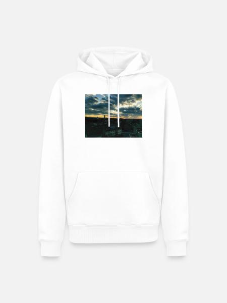Sonnenuntergang über Stadtlandschaft - Männer Premium Bio Hoodie - Weiß