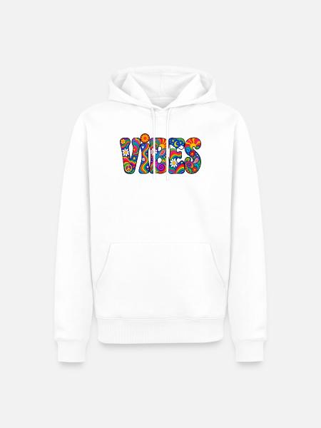 Vibes: Psychedelische Hippie Farbpracht - Männer Premium Bio Hoodie - Weiß