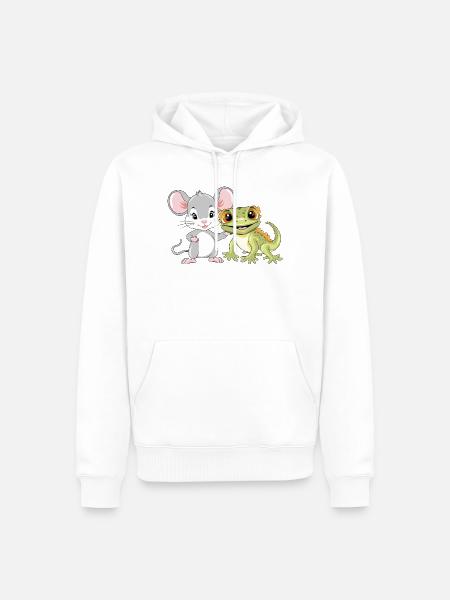 Little_mouse_and_gecko_are_best_friends - Männer Premium Bio Hoodie - Weiß