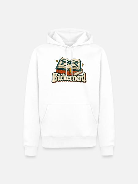 Büchernerd – Bücher mit Lesebrille im Retro-Stil - Männer Premium Bio Hoodie - Weiß