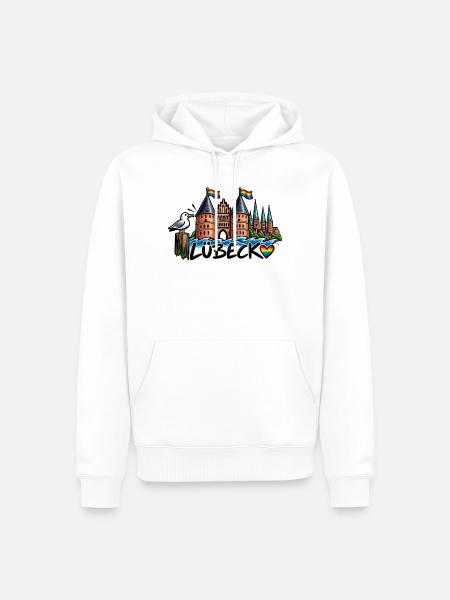 Lübeck Regenbogen Holstentor - Männer Premium Bio Hoodie - Weiß