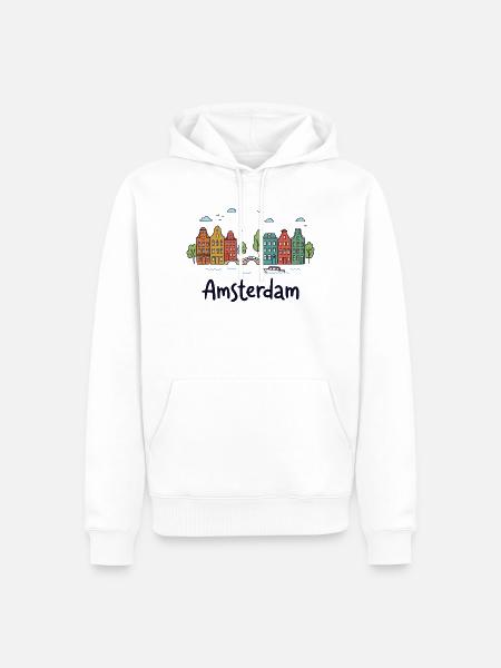 Amsterdamer Stadtbild-Doodles - Männer Premium Bio Hoodie - Weiß
