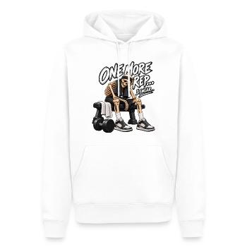 Noch eine Wiederholung, ich schwöre – lustiges Zitat aus dem Fitnessstudio - Männer Premium Bio Hoodie - Weiß - Vorne - Nico (187cm)