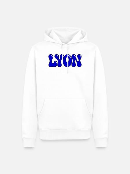 Lyon Typografie Blue Bubbles - Männer Premium Bio Hoodie - Weiß