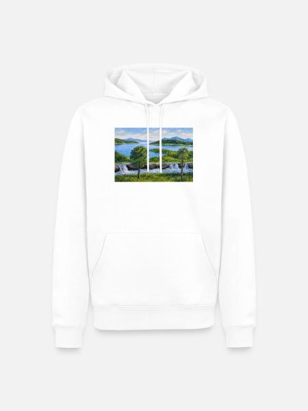 Flusslandschaft mit Wasserfall - Männer Premium Bio Hoodie - Weiß