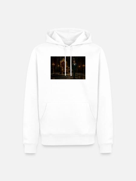 Grüner Anzug auf barockem Thron - Männer Premium Bio Hoodie - Weiß