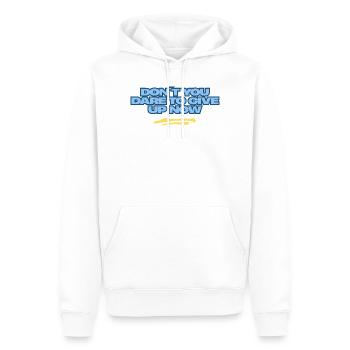 Gib niemals auf – blauer typografischer Text - Männer Premium Bio Hoodie - Weiß - Vorne - Nico (187cm)