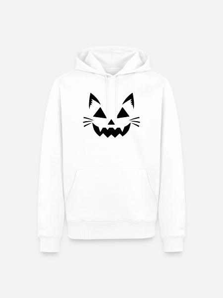 Halloween Katze – Spooky Cat Face - Männer Premium Bio Hoodie - Weiß