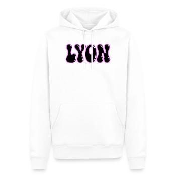 Lyon Retro Groovy Black & Pink Contour - Männer Premium Bio Hoodie - Weiß - Vorne - Nico (187cm)