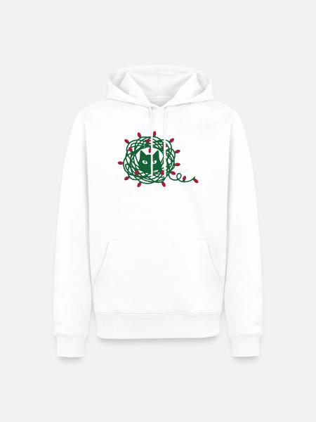 Katze Lichterkette Illustration - Männer Premium Bio Hoodie - Weiß