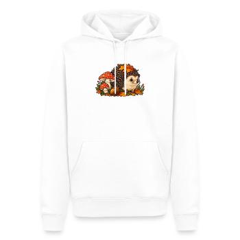 Herbstiger Igel mit Pilzen und Blättern - Männer Premium Bio Hoodie - Weiß - Vorne - Nico (187cm)