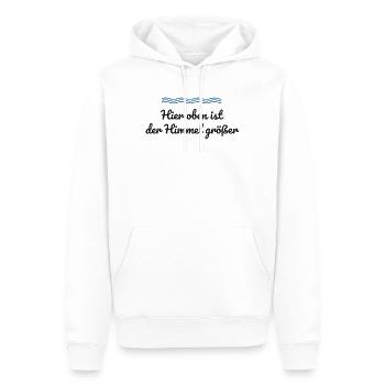 Hier oben ist der Himmel größer – Norddeutschland - Männer Premium Bio Hoodie - Weiß - Vorne - Nico (187cm)