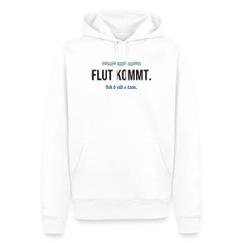 Flut kommt. Ich bleib sitzen. – Nordsee Spruch - Männer Premium Bio Hoodie - Weiß - Vorne - Nico (187cm)