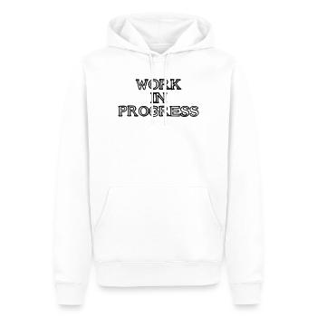 WORK IN PROGRESS Schriftzug handgezeichnet - Männer Premium Bio Hoodie - Weiß - Vorne - Nico (187cm)