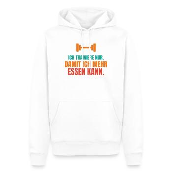 Ich trainiere nur, damit ich mehr essen kann - Männer Premium Bio Hoodie - Weiß - Vorne - Nico (187cm)