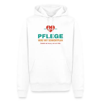 Pflege – Herz mit Schichtplan - Männer Premium Bio Hoodie - Weiß - Vorne - Nico (187cm)