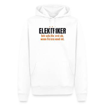 Elektriker Shirt – Ich schalte bei Feierabend ab - Männer Premium Bio Hoodie - Weiß - Vorne - Nico (187cm)