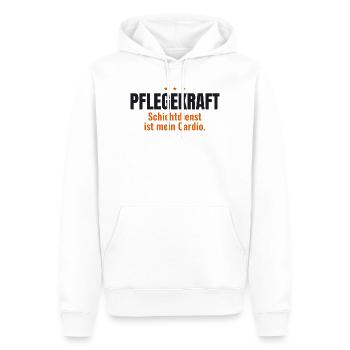 Pflegekraft Shirt – Schichtdienst ist mein Cardio - Männer Premium Bio Hoodie - Weiß - Vorne - Nico (187cm)