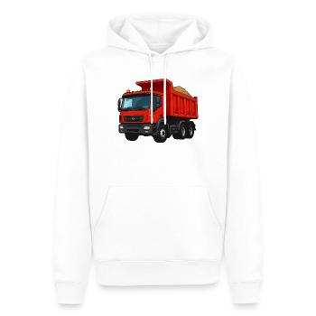 Roter Kipplader Cartoon-Design - Männer Premium Bio Hoodie - Weiß - Vorne - Nico (187cm)