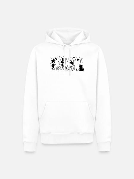 Halloween Geister mit schwarzen Katzen - Männer Premium Bio Hoodie - Weiß