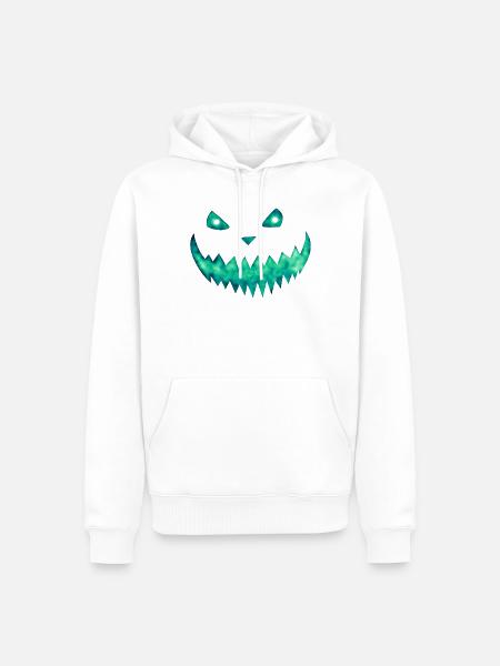 Kürbisfratze Türkis - Eisiges Halloween Gesicht - Männer Premium Bio Hoodie - Weiß