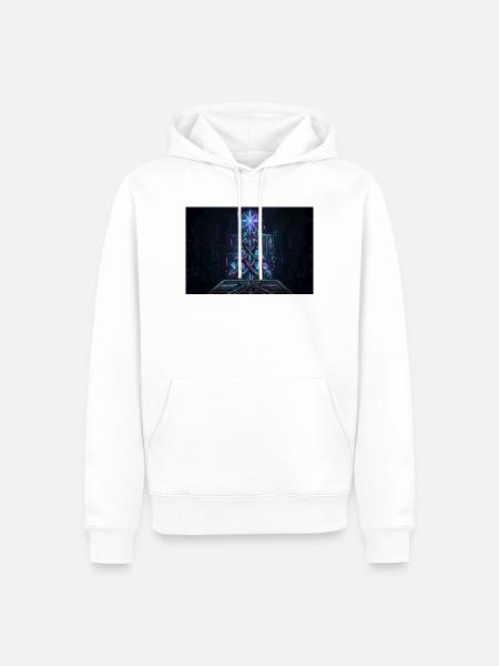 Cyber Weihnachtsbaum – Glitched Tannenbaum Neon  B - Männer Premium Bio Hoodie - Weiß