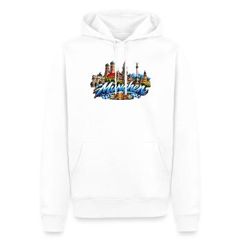 München Szene Bier & Skyline - Männer Premium Bio Hoodie - Weiß - Vorne - Nico (187cm)