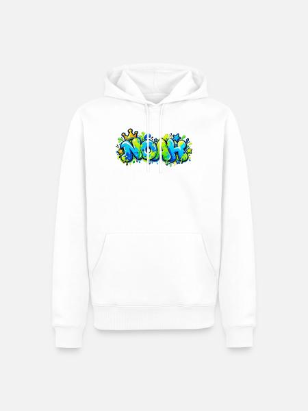 Noah Graffiti Name: Königskrone Neonblasenbuchstaben - Männer Premium Bio Hoodie - Weiß