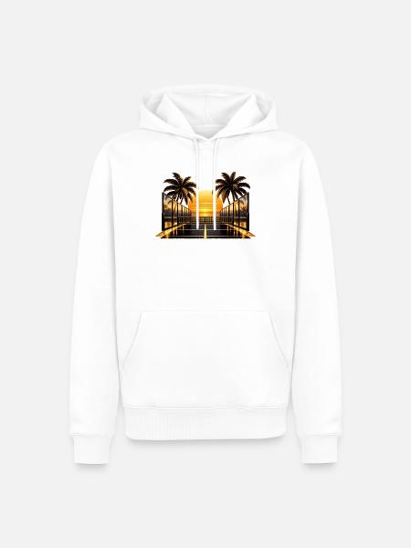Sonnenuntergang am Palmendeck - Männer Premium Bio Hoodie - Weiß