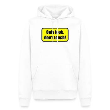 Only look dont touch | berühren | Touch - Männer Premium Bio Hoodie - Weiß - Vorne - Nico (187cm)
