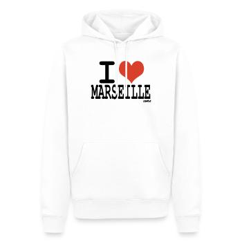 i love Marseille - couleurs personnalisables - Sweat à capuche Premium bio Homme - blanc - Devant - Nico (187cm)