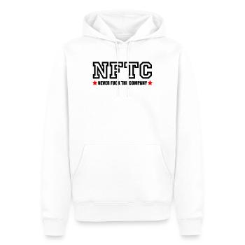NEVER FUCK THE COMPANY | NFTC - Sweat à capuche Premium bio Homme - blanc - Devant - Nico (187cm)