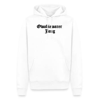Gothic Water Tong Font - Owabiewarer Jong - Men’s Premium Organic Hoodie - white - Front - Nico (187cm)