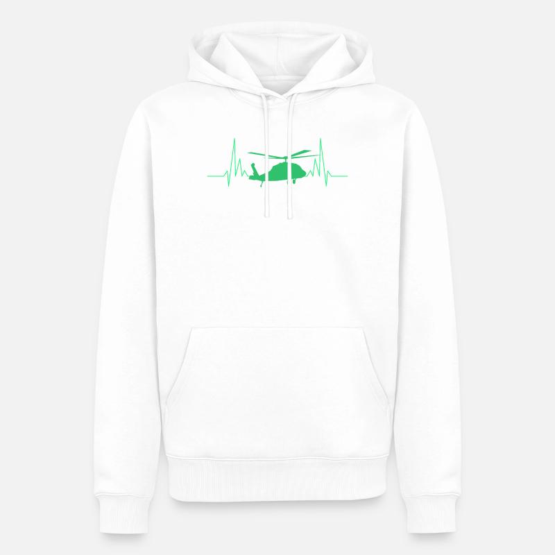 ECG du battement cardiaque d’hélicoptère - Sweat à capuche Premium bio Homme - blanc