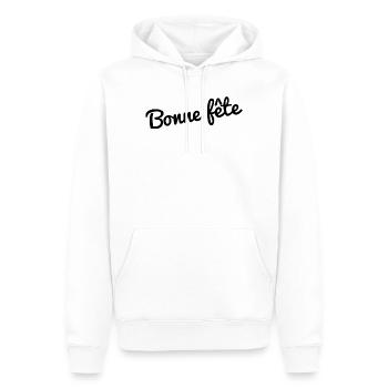 BONNE FÊTE. FÊTE DES MÈRES. FÊTE DES PÈRES. FÊTE - Sweat à capuche Premium bio Homme - blanc - Devant - Nico (187cm)